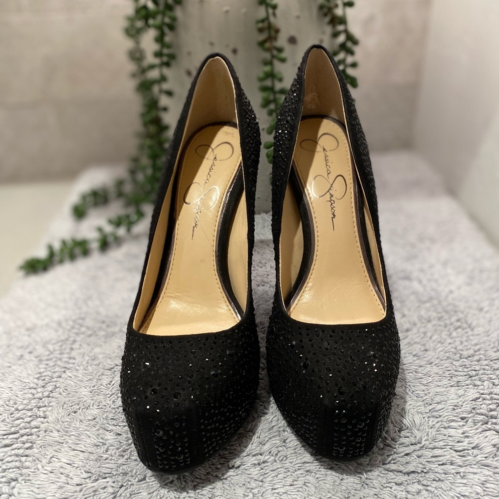 Jessica Simpson Rebeca Elegant Black rhinestones pumps with Stiletto Heels 6.5M